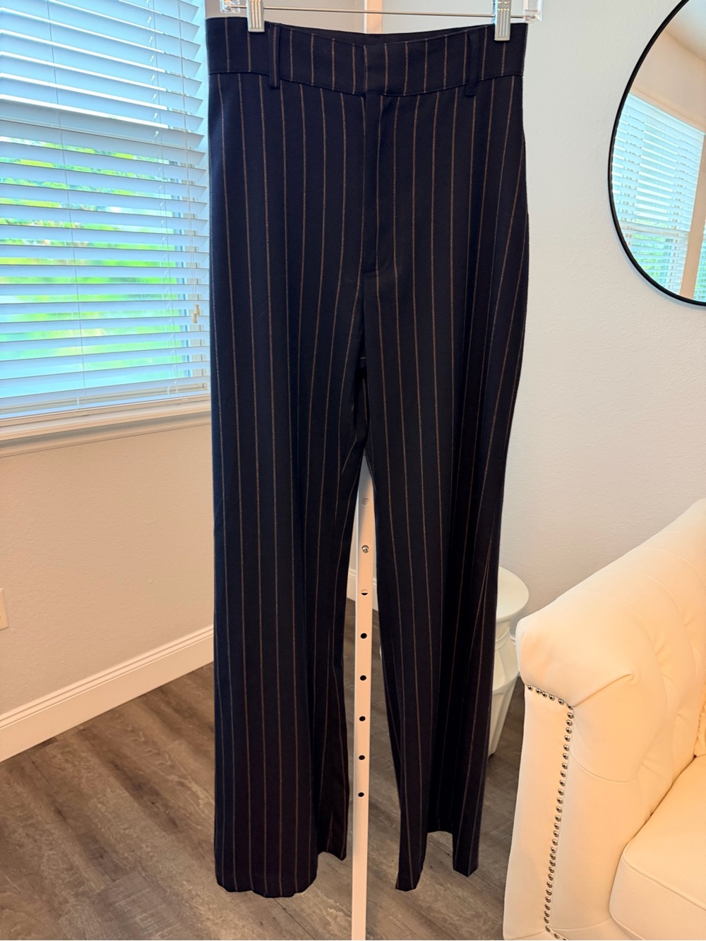 Free People Navy Pinstripe Wide-Leg Trousers